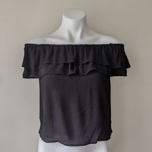 One Clothing Los Angeles Ruffled Off Shoulder Top, Black XS NWT